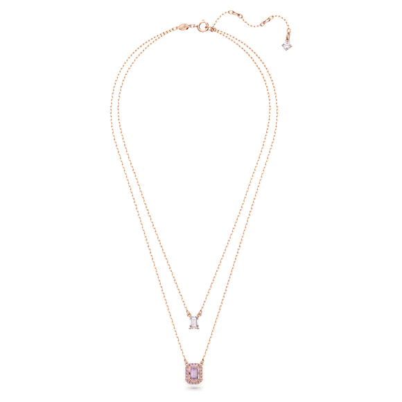 Collier multi rangs Una, Taille octogonale, Violet, Placage de ton or rosé - Swarovski, 5640558