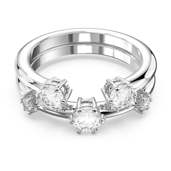 Constella ring, Set (2), Round cut, White, Rhodium plated - Swarovski, 5640959