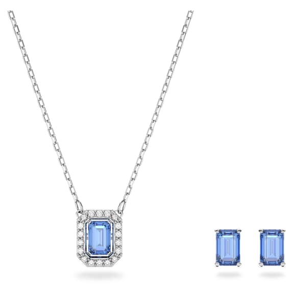 Una 套装, 八角形切割, 蓝色, 镀铑 - Swarovski, 5641171