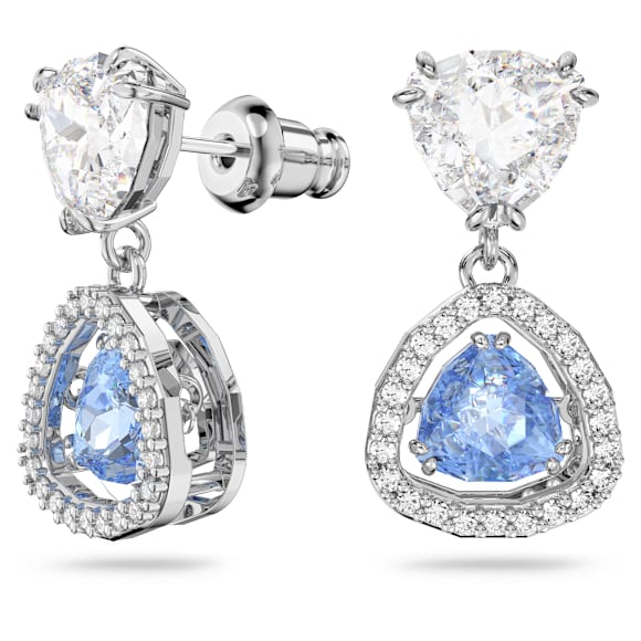 Una 水滴形耳环, 三菱形切割, 蓝色, 镀铑 - Swarovski, 5641234