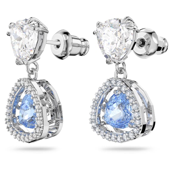 Una 水滴形耳环, 三菱形切割, 蓝色, 镀铑 - Swarovski, 5641234