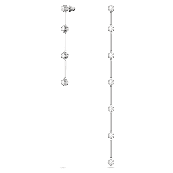 Constella 水滴形耳环, 非对称设计, 圆形切割, 白色, 镀铑 - Swarovski, 5641681