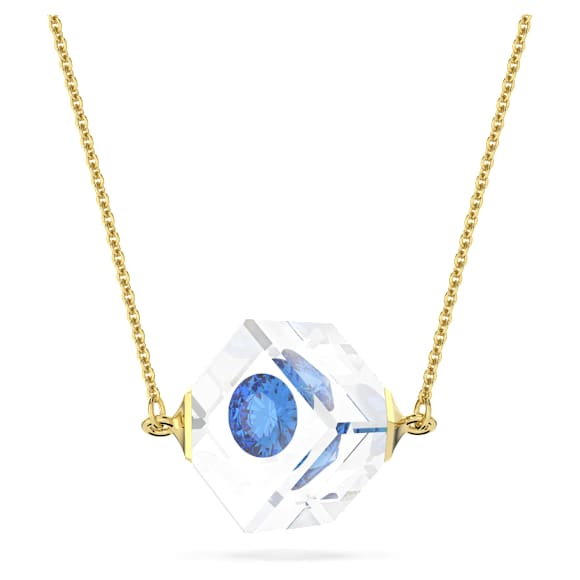 Curiosa necklace, Floating chaton, Blue, Gold-tone plated - Swarovski, 5641731