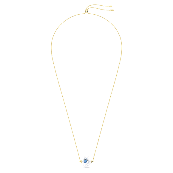 Curiosa necklace, Floating chaton, Blue, Gold-tone plated - Swarovski, 5641731