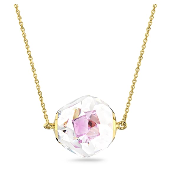 Curiosa 项链, 悬浮圆形尖背水钻, 粉红色, 镀金色调 - Swarovski, 5641732