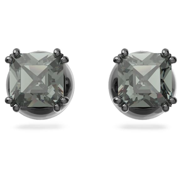 Millenia stud earrings, Square cut, Black, Ruthenium plated - Swarovski, 5642511