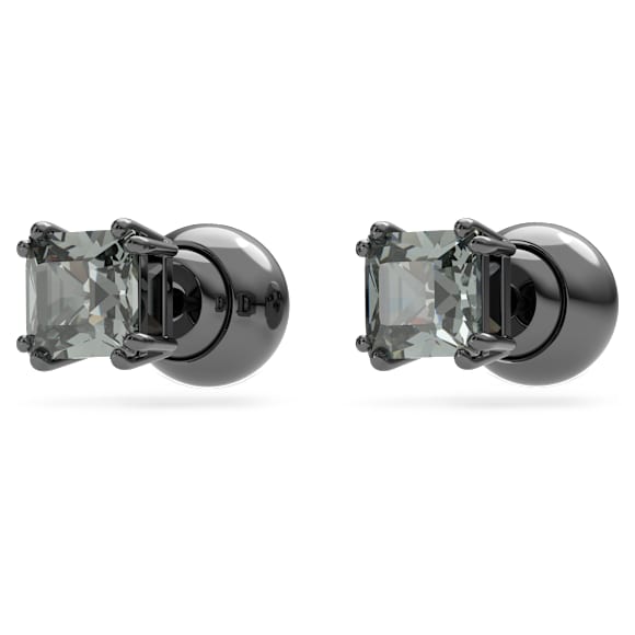 Millenia stud earrings, Square cut, Black, Ruthenium plated - Swarovski, 5642511