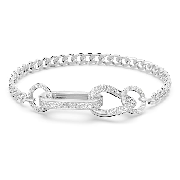 Dextera bracelet, Pavé, Mixed links, White, Rhodium plated | Swarovski