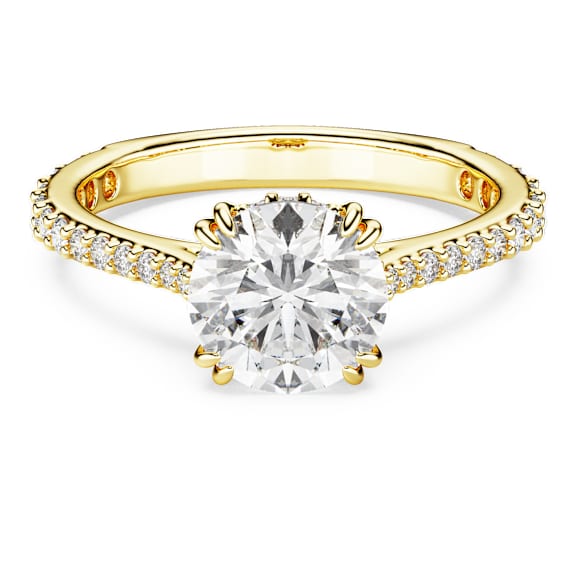 Stilla cocktail ring, Round cut, Pavé, White, Gold-tone plated