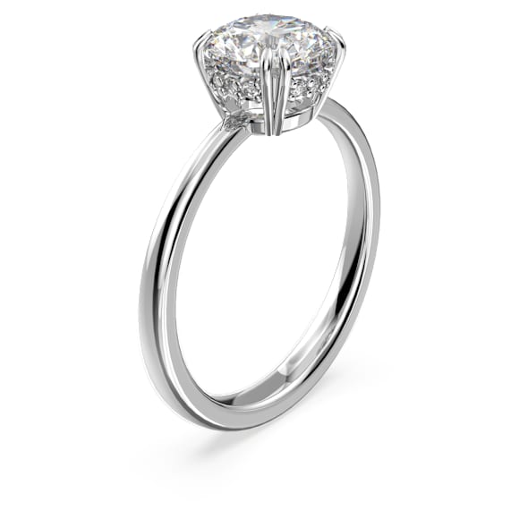 Inel cocktail Constella, Tăietură rotundă, Alb, Placat cu rodiu - Swarovski, 5642635
