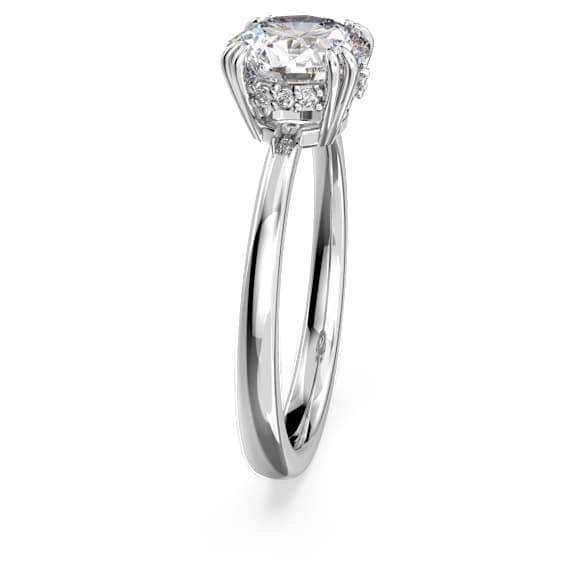 Inel cocktail Constella, Tăietură rotundă, Alb, Placat cu rodiu - Swarovski, 5642635