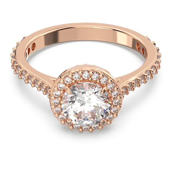 Anel cocktail Constella, Lapidação redonda, Pavé, Branco, Lacado a rosa dourado - Swarovski, 5642642