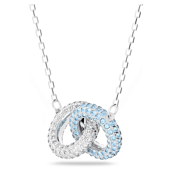 Dextera necklace, Pavé, Intertwined circles, Blue, Rhodium plated
