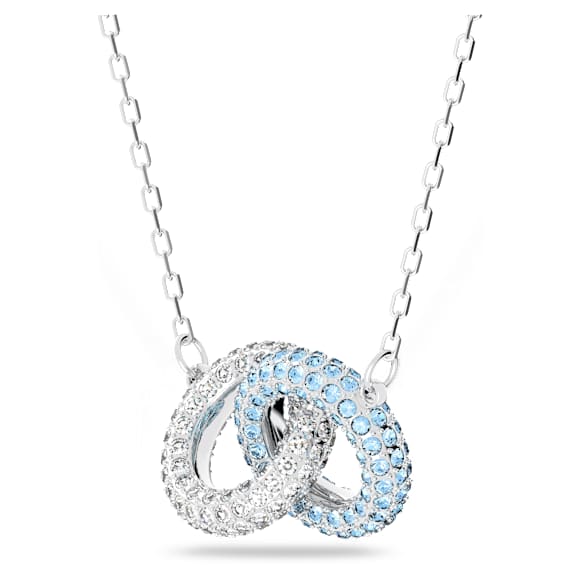 Dextera necklace, Pavé, Intertwined circles, Blue, Rhodium plated - Swarovski, 5642883