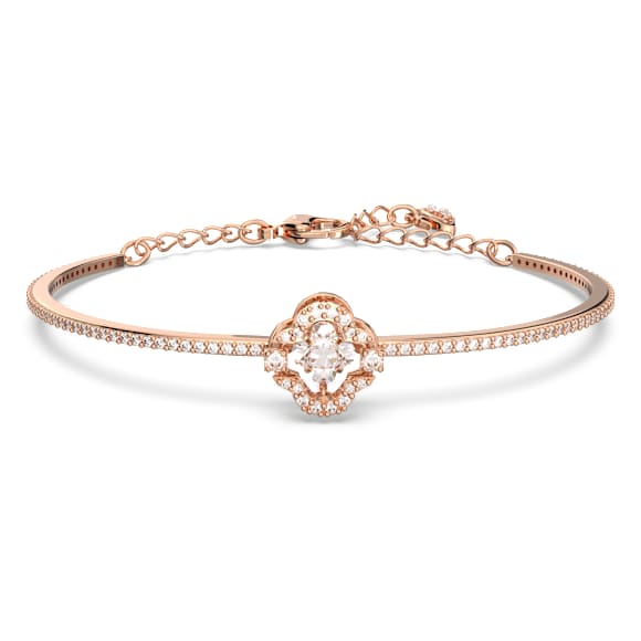 Bransoletka typu bangle Una, Koniczyna, Biała, Wykończenie z 18-karatowego różowego złota - Swarovski, 5642925