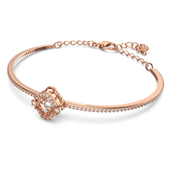 Bracelet-jonc Una, Trèfle à quatre feuilles, Blanc, Doré à l’or rose 18 carats (750/1000) - Swarovski, 5642925
