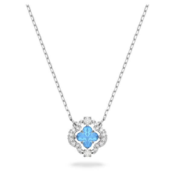 Una Halskette, Glücksklee, Blau, Rhodiniert - Swarovski, 5642927