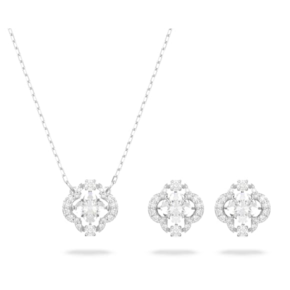 Set Swarovski Sparkling Dance, Taglio misto, Quadrifoglio, Bianco, Placcato rodio - Swarovski, 5642929