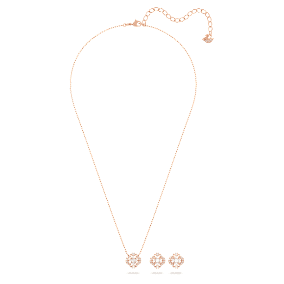 Swarovski Sparkling Dance set, Mixed cuts, Clover, White, Rose gold-tone plated - Swarovski, 5642930