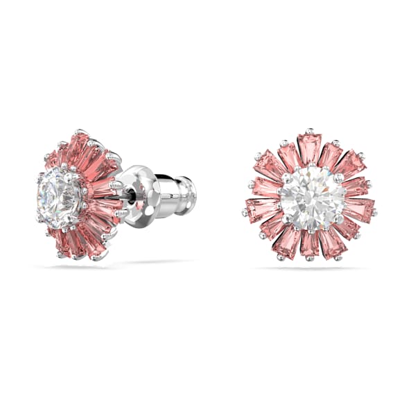 Idyllia stud earrings, Mixed cuts, Sun, Pink, Rhodium plated - Swarovski, 5642962