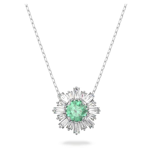 Idyllia pendant, Mixed cuts, Sun, Green, Rhodium plated - Swarovski, 5642963