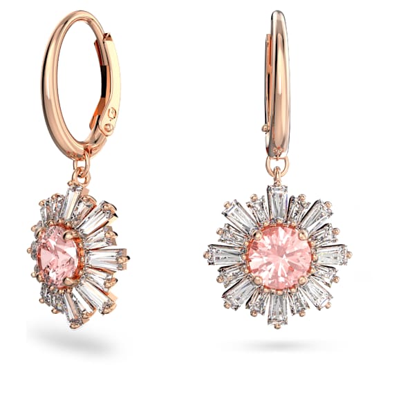 Idyllia drop earrings, Mixed cuts, Sun, Pink, Rose gold-tone plated - Swarovski, 5642965