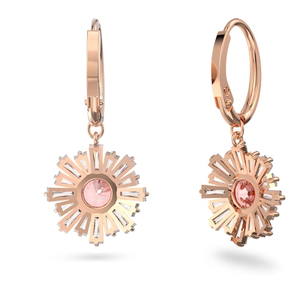Idyllia drop earrings, Mixed cuts, Sun, Pink, Rose gold-tone plated - Swarovski, 5642965
