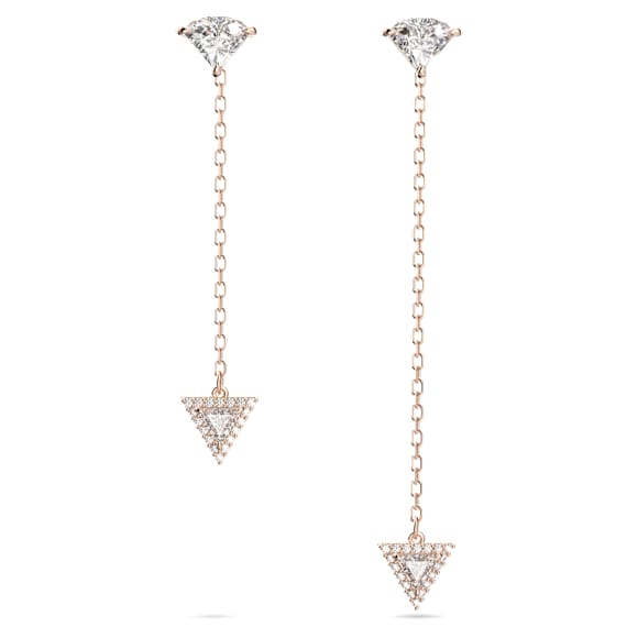 Stilla 水滴形耳环, 非对称设计, 三角形切割, 白色, 镀玫瑰金色调 - Swarovski, 5643729