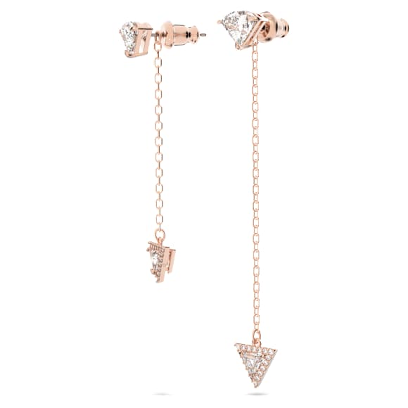 Stilla 水滴形耳环, 非对称设计, 三角形切割, 白色, 镀玫瑰金色调 - Swarovski, 5643729
