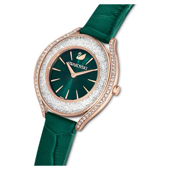 Crystalline Aura นาฬิกา, Swiss Made, สายหนัง, เขียว, เคลือบโทนสีโรสโกลด์ - Swarovski, 5644078