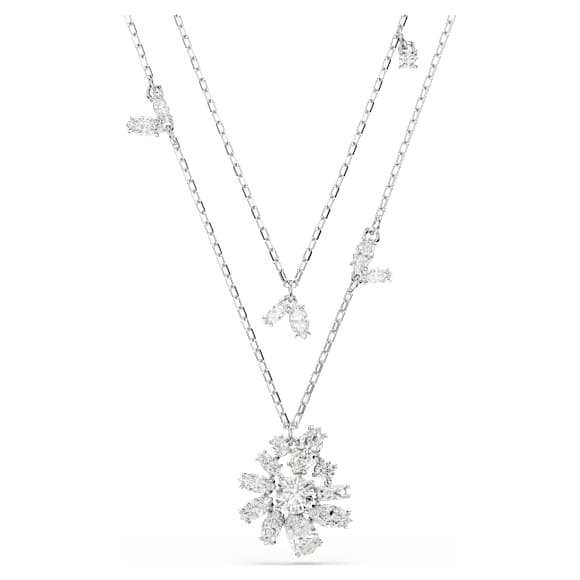 Gema 层次项链, 混合切割, 花朵, 白色, 镀铑 - Swarovski, 5644658