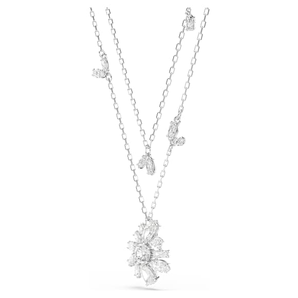 Gema 层次项链, 混合切割, 花朵, 白色, 镀铑 - Swarovski, 5644658