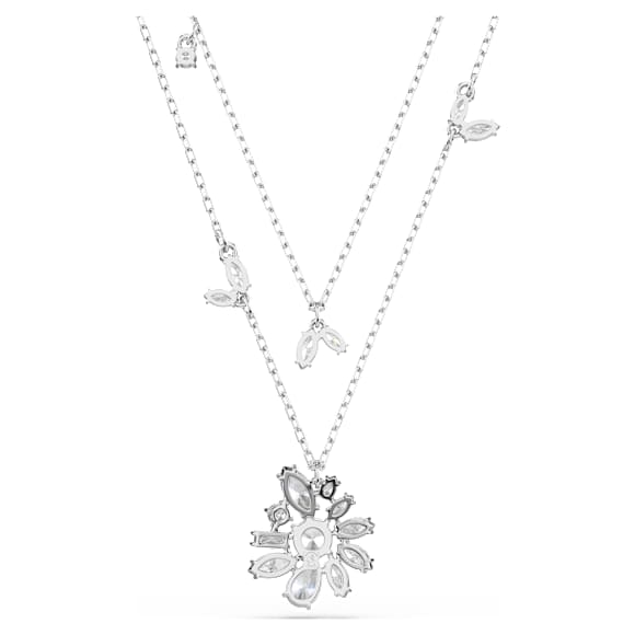 Gema 层次项链, 混合切割, 花朵, 白色, 镀铑 - Swarovski, 5644658