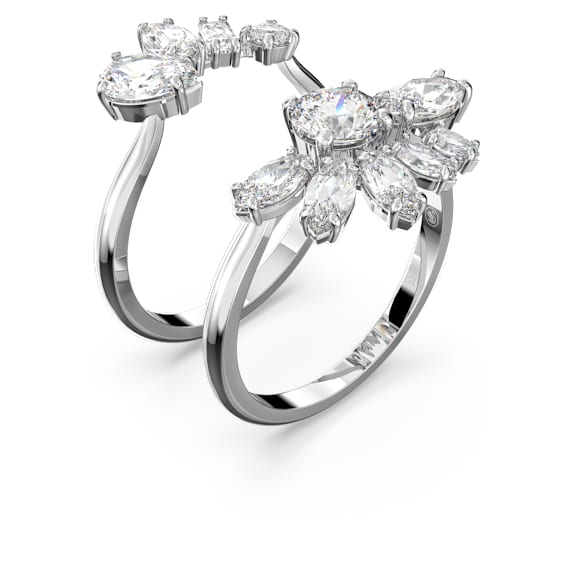 Gema cocktailring, Verschillende slijpvormen, Bloem, Wit, Rodium toplaag - Swarovski, 5644662