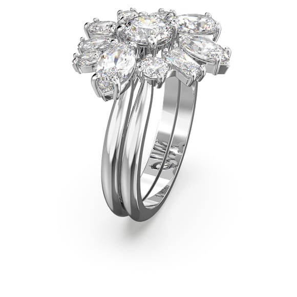 Gema cocktailring, Verschillende slijpvormen, Bloem, Wit, Rodium toplaag - Swarovski, 5644662