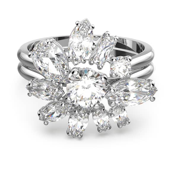 Gema cocktail ring, Mixed cuts, Flower, White, Rhodium plated - Swarovski, 5644663