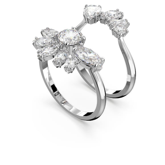 Gema cocktail ring, Mixed cuts, Flower, White, Rhodium plated - Swarovski, 5644663