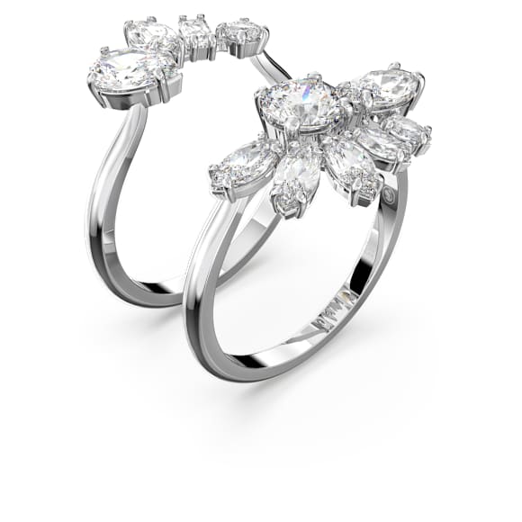 Gema cocktail ring, Mixed cuts, Flower, White, Rhodium plated - Swarovski, 5644663