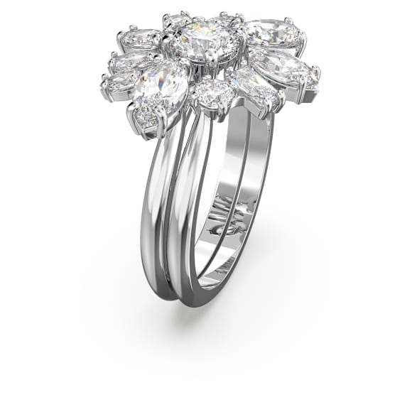 Gema cocktail ring, Mixed cuts, Flower, White, Rhodium plated - Swarovski, 5644663