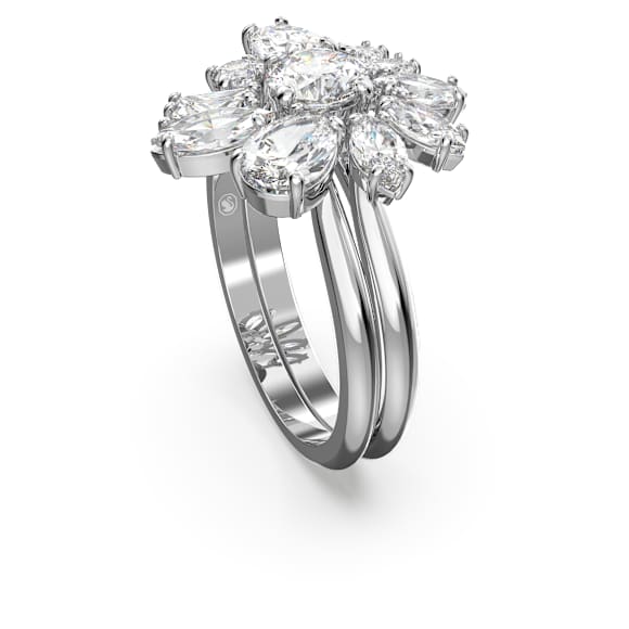 Gema cocktail ring, Mixed cuts, Flower, White, Rhodium plated - Swarovski, 5644663