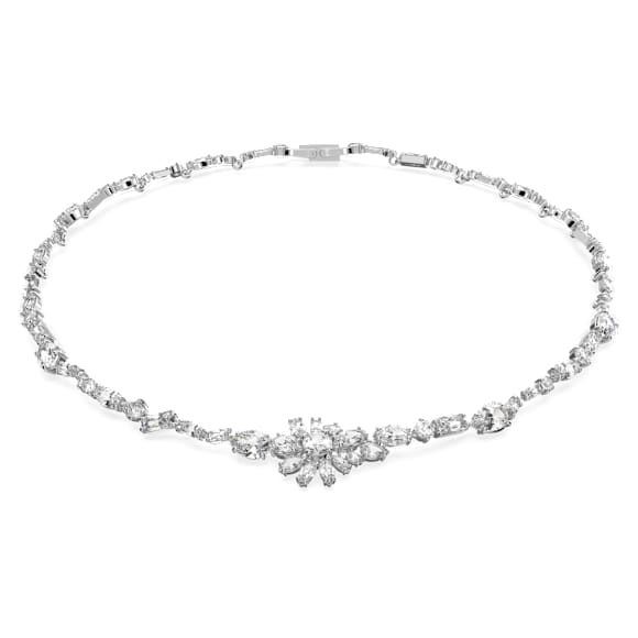Gema 項鏈, 混合式切割, 花朵, 白色, 鍍白金色 - Swarovski, 5644666