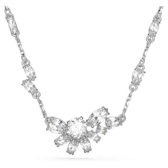 Gema pendant, Mixed cuts, Flower, White, Rhodium plated - Swarovski, 5644683