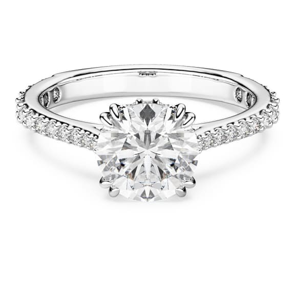 う*ん様 swarovski リング Stilla リング, ラウンドカット, パヴェ, ホワイト, ロジウム