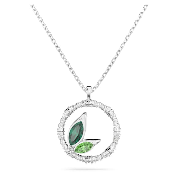 Dellium 项链, 圆形, 竹子, 绿色, 镀铑 - Swarovski, 5645370