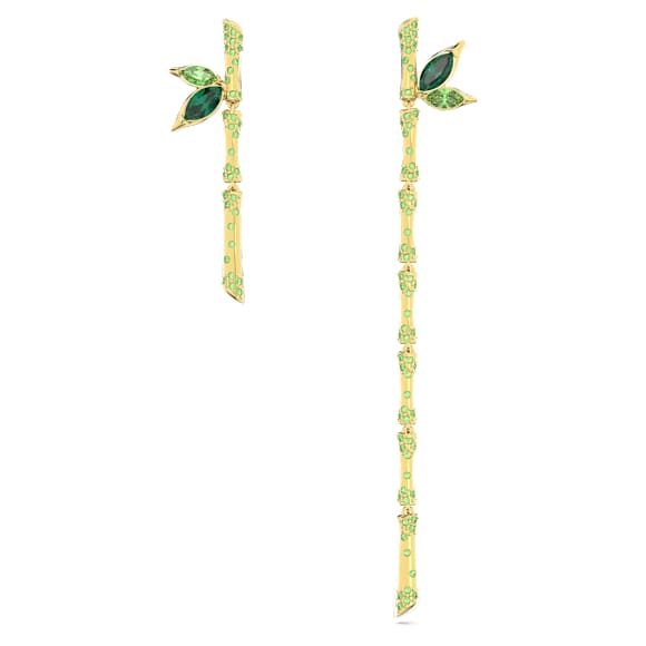 Dellium 水滴形耳环, 非对称设计, 竹子, 绿色, 镀金色调 - Swarovski, 5645372