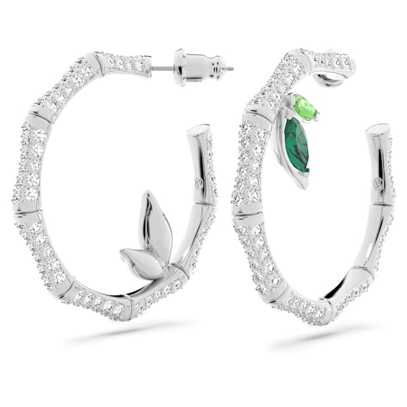 Dellium 大圈耳环, 竹子, 绿色, 镀铑 - Swarovski, 5645373