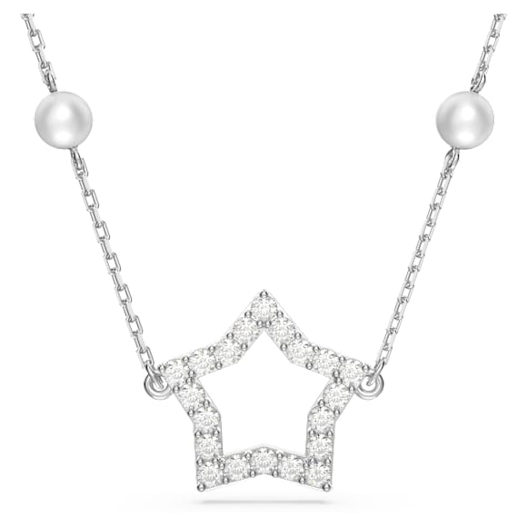 Stella necklace, Star, White, Rhodium plated - Swarovski, 5645379