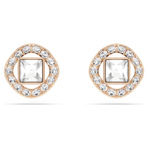 Cercei stud Angelic Square, Tăietură pătrată, Albi, Placat cu nuanță roz-aurie - Swarovski, 5646716