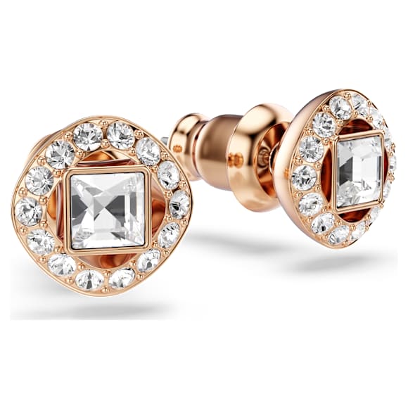 Cercei stud Angelic Square, Tăietură pătrată, Albi, Placat cu nuanță roz-aurie - Swarovski, 5646716