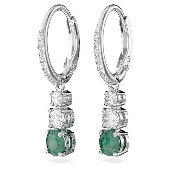 Stilla hoop earrings, Round cut, Green, Rhodium plated - Swarovski, 5646718